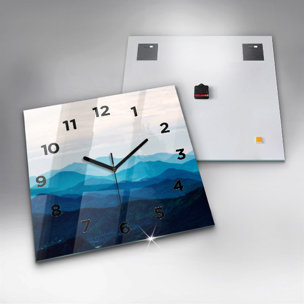Square glass wall clock Watercolor mountains
