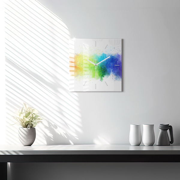 Square glass wall clock Abstract rainbow