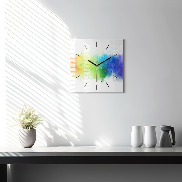 Square glass wall clock Abstract rainbow