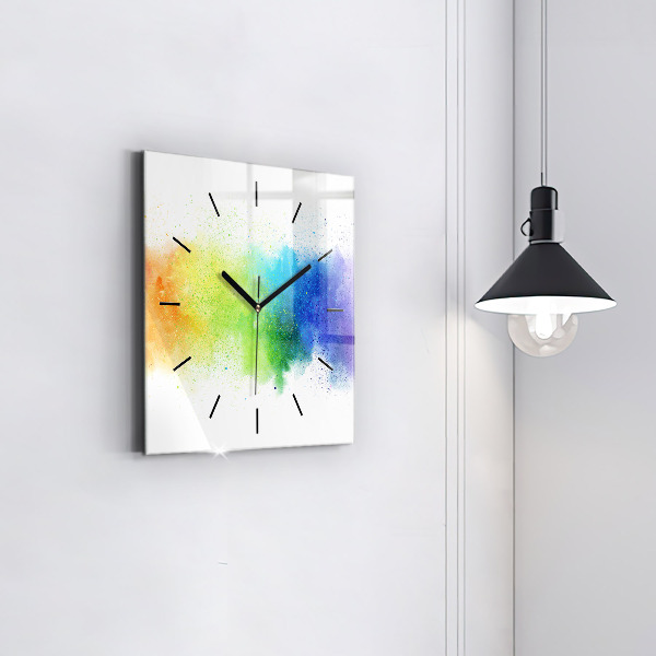 Square glass wall clock Abstract rainbow