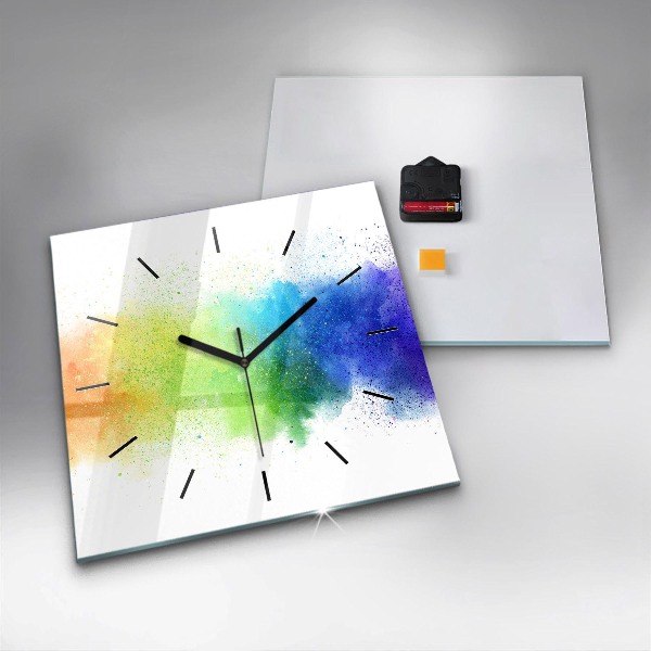 Square glass wall clock Abstract rainbow