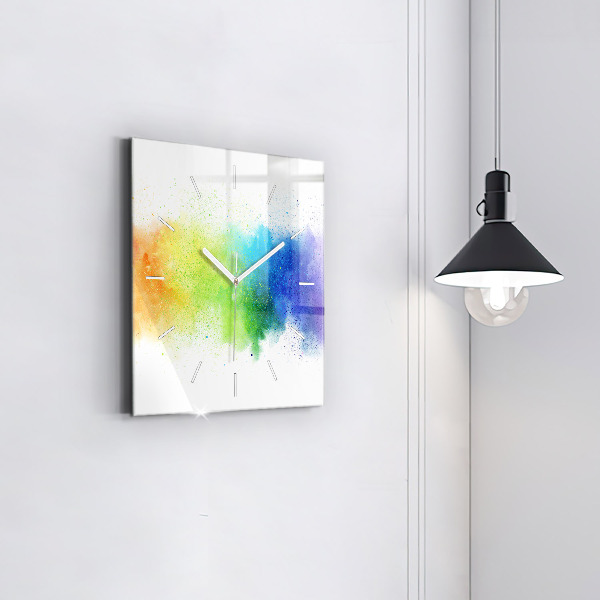 Square glass wall clock Abstract rainbow