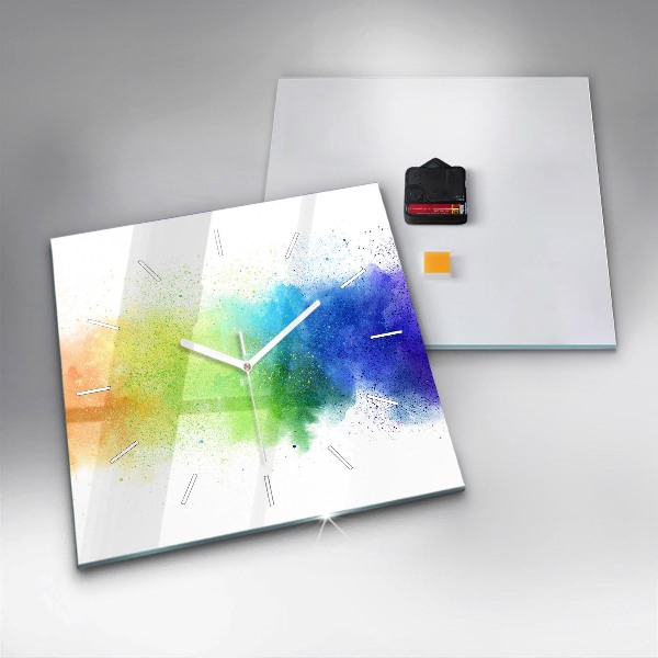 Square glass wall clock Abstract rainbow