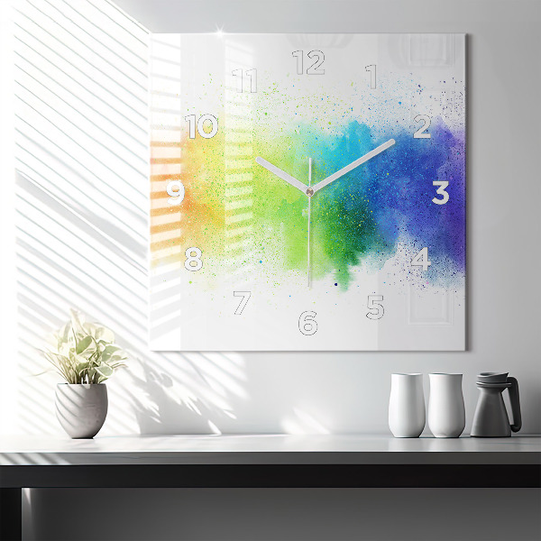 Square glass wall clock Abstract rainbow
