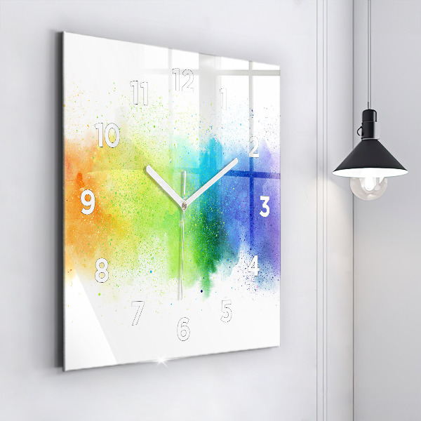 Square glass wall clock Abstract rainbow