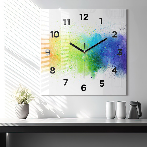 Square glass wall clock Abstract rainbow