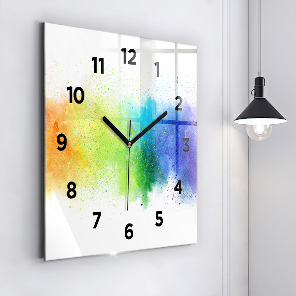 Square glass wall clock Abstract rainbow