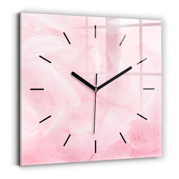 Square glass wall clock Feathers – abstract