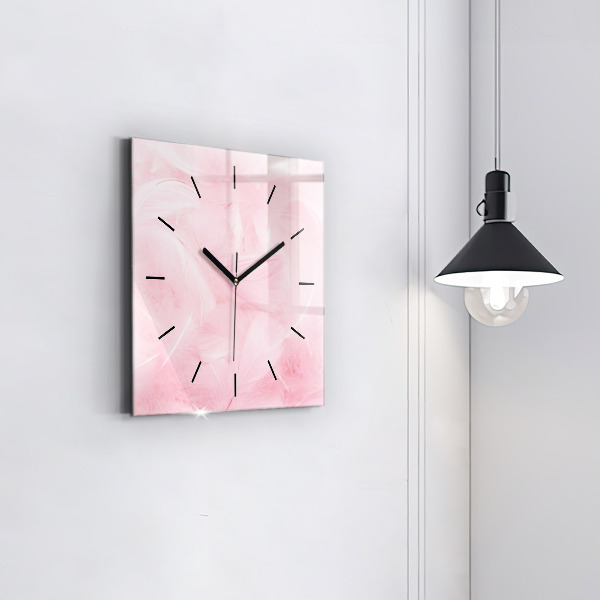 Square glass wall clock Feathers – abstract