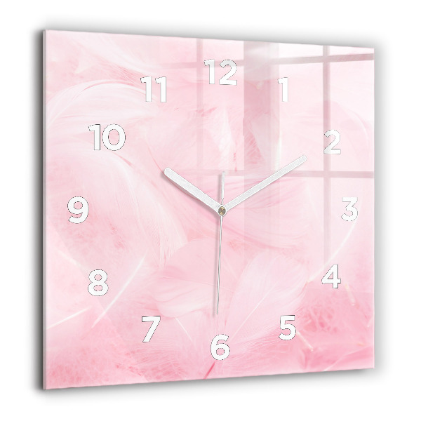 Square glass wall clock Feathers – abstract
