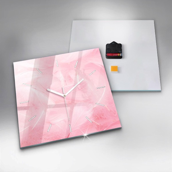 Square glass wall clock Feathers – abstract
