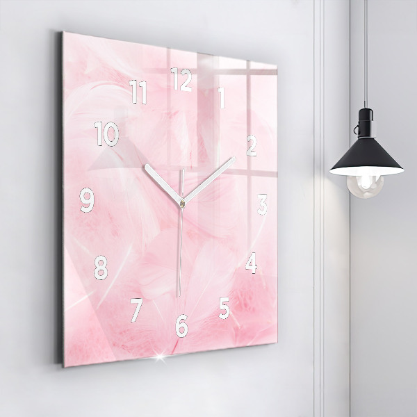 Square glass wall clock Feathers – abstract