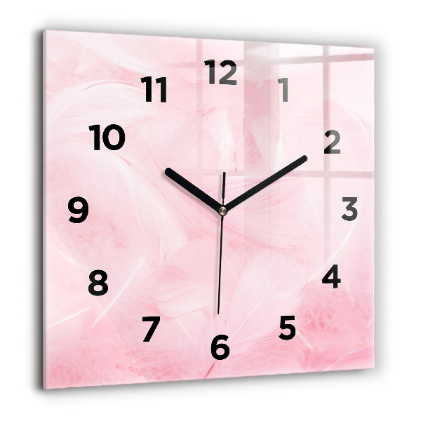Square glass wall clock Feathers – abstract