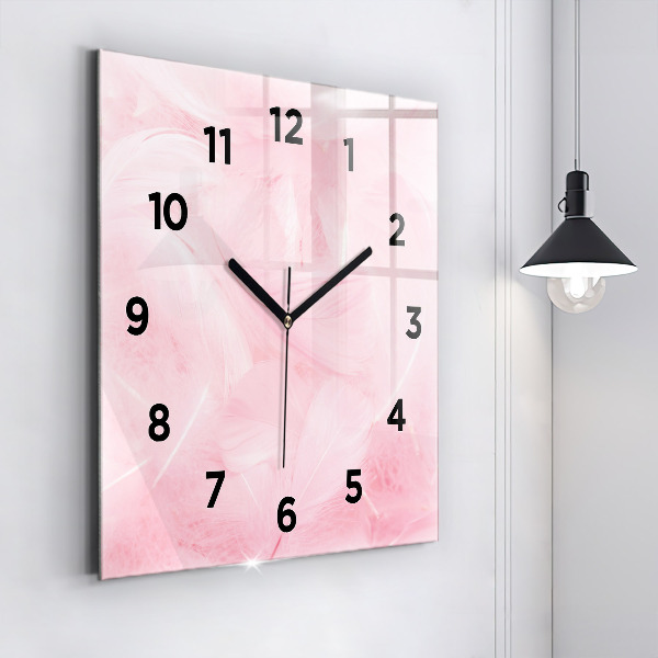Square glass wall clock Feathers – abstract