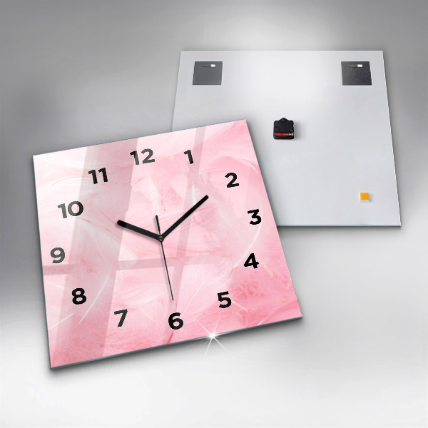 Square glass wall clock Feathers – abstract