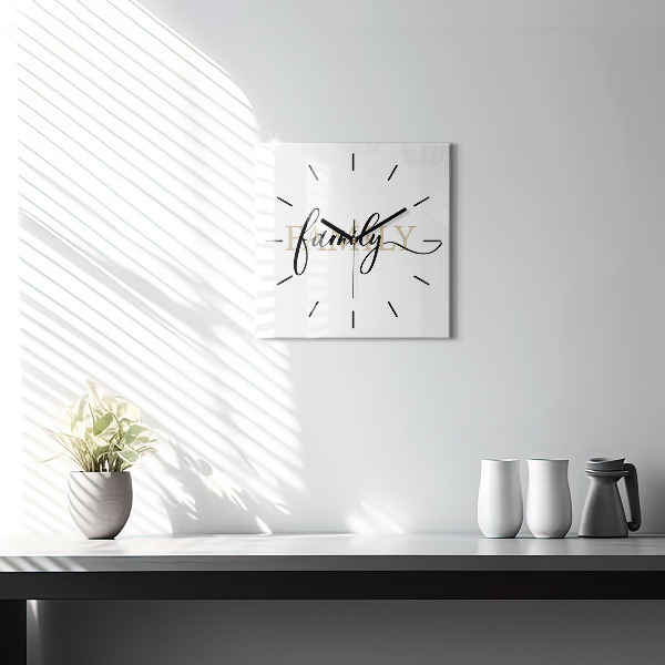 Square glass wall clock Family inscription