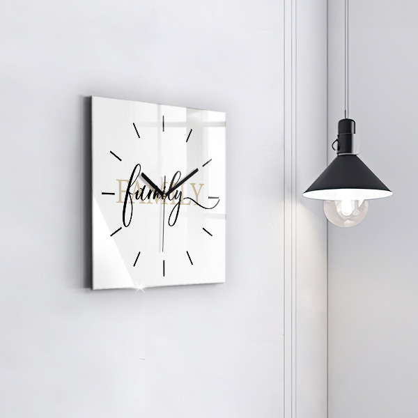 Square glass wall clock Family inscription