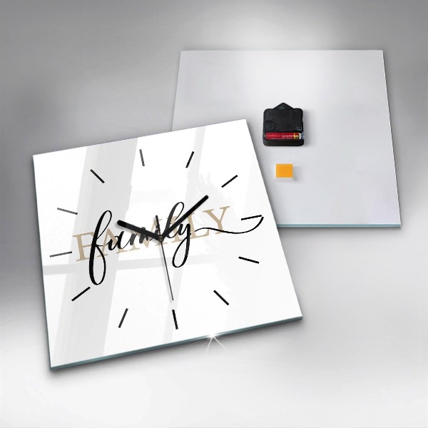 Square glass wall clock Family inscription