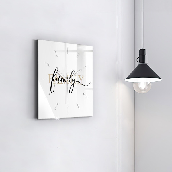 Square glass wall clock Family inscription