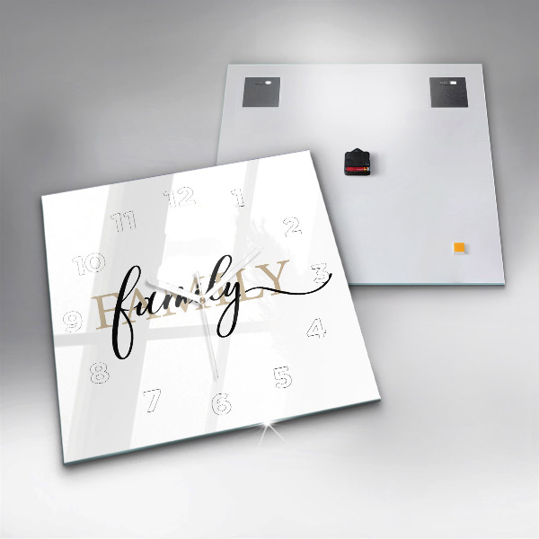 Square glass wall clock Family inscription