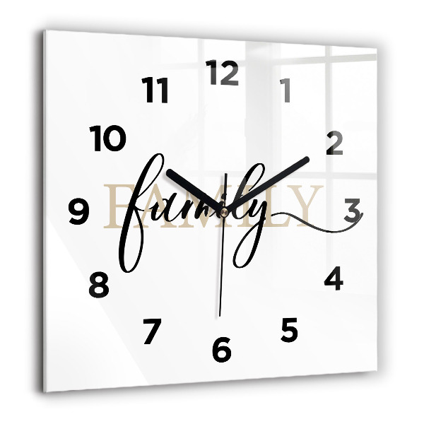 Square glass wall clock Family inscription
