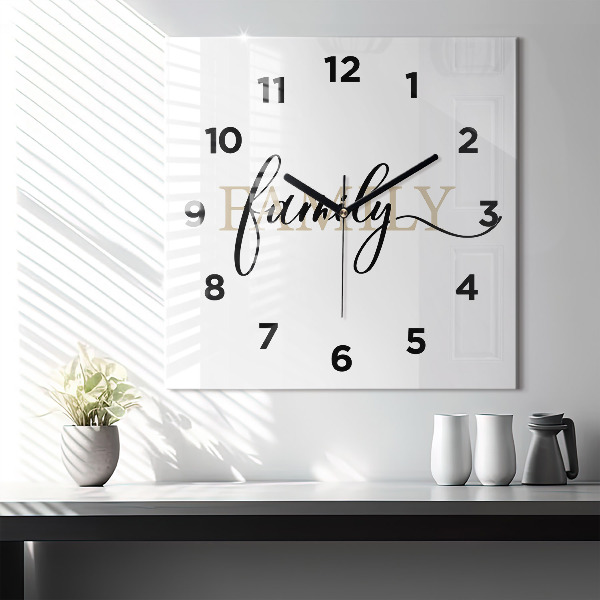 Square glass wall clock Family inscription