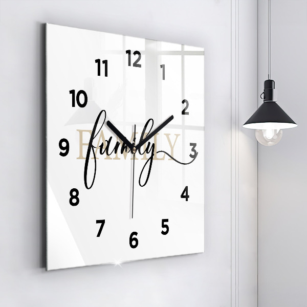 Square glass wall clock Family inscription