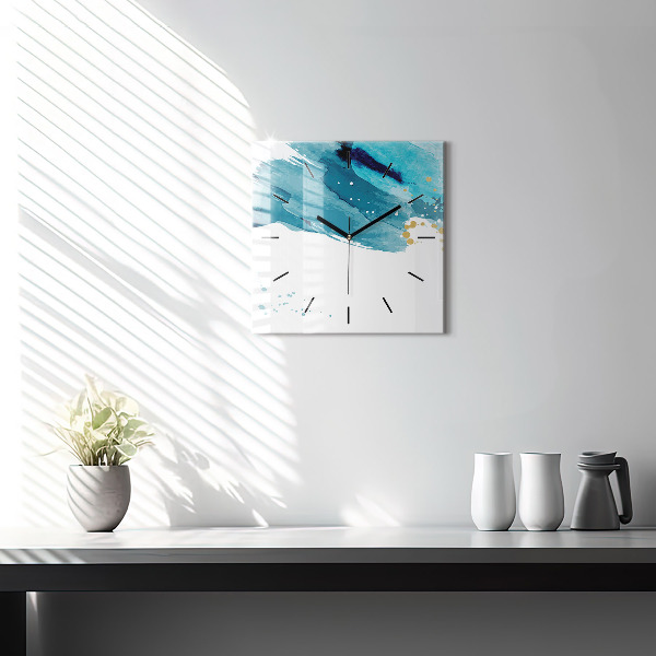 Square glass wall clock Brush strokes