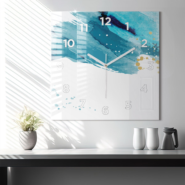 Square glass wall clock Brush strokes