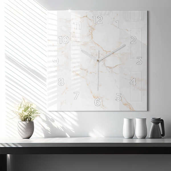 Square glass wall clock Elegant marble