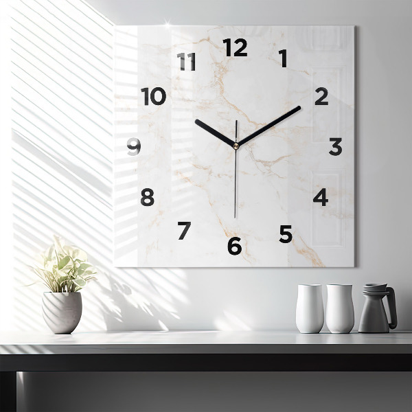 Square glass wall clock Elegant marble