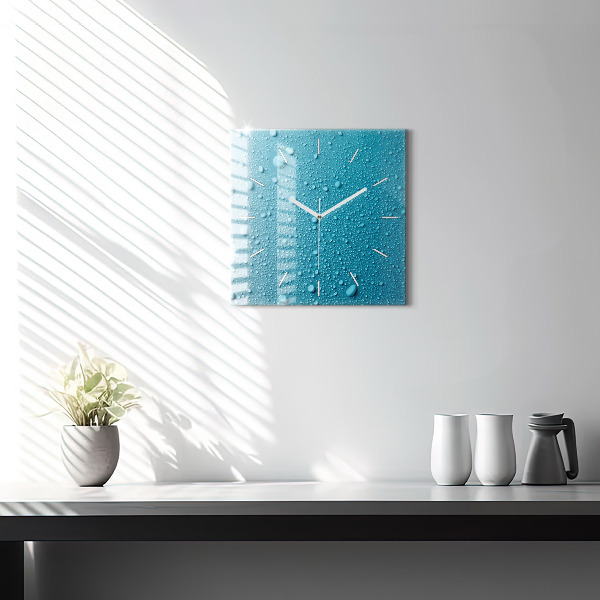 Square glass wall clock Water drops on glass