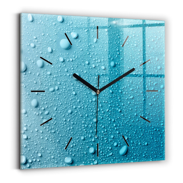 Square glass wall clock Water drops on glass