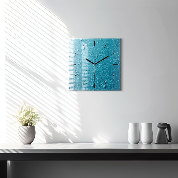 Square glass wall clock Water drops on glass