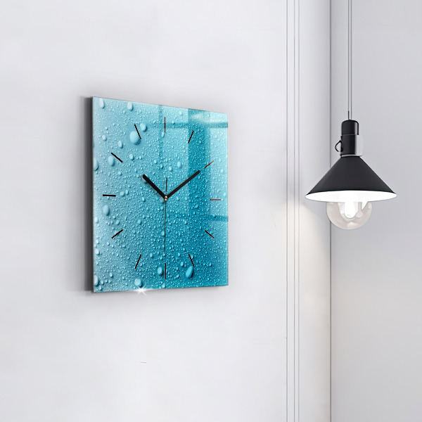 Square glass wall clock Water drops on glass
