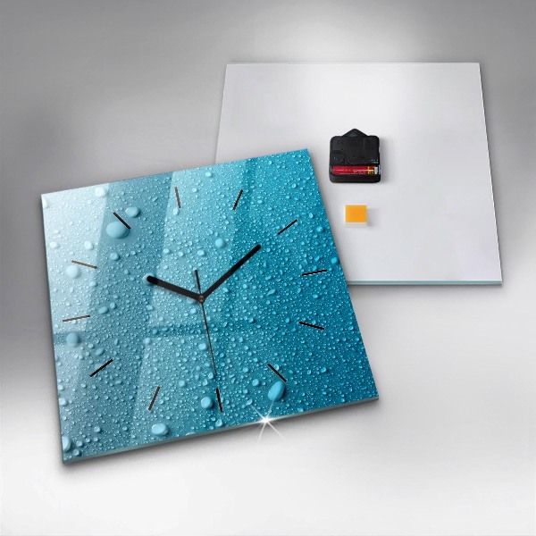 Square glass wall clock Water drops on glass