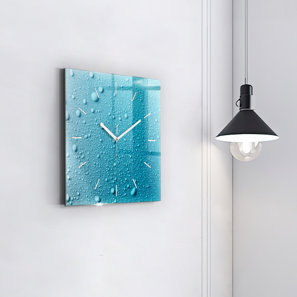 Square glass wall clock Water drops on glass