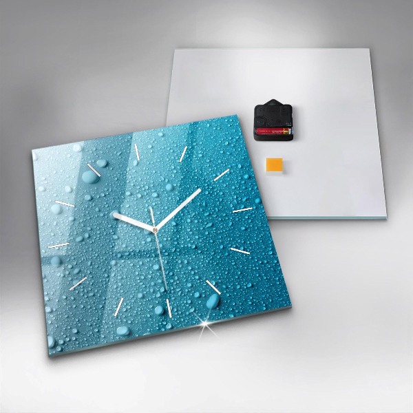 Square glass wall clock Water drops on glass