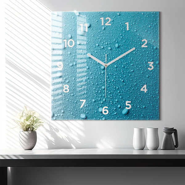 Square glass wall clock Water drops on glass