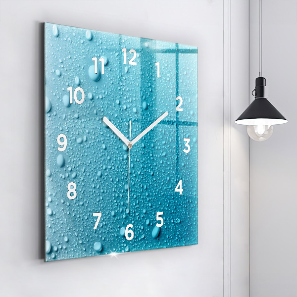 Square glass wall clock Water drops on glass