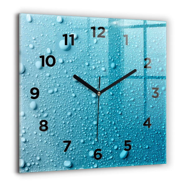 Square glass wall clock Water drops on glass