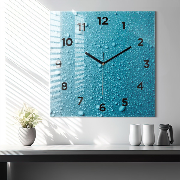 Square glass wall clock Water drops on glass