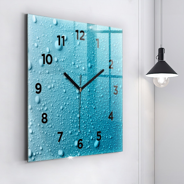 Square glass wall clock Water drops on glass