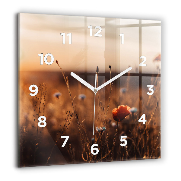 Square glass wall clock Field sunrise