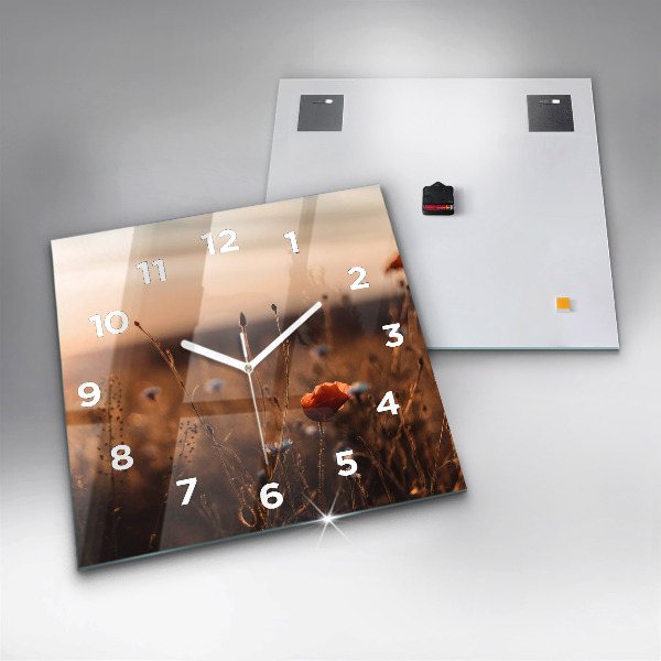Square glass wall clock Field sunrise