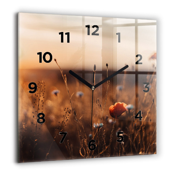 Square glass wall clock Field sunrise