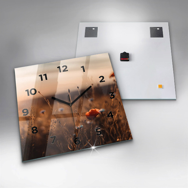 Square glass wall clock Field sunrise