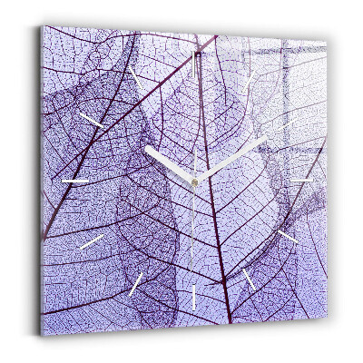 Square glass wall clock Leaves – nature
