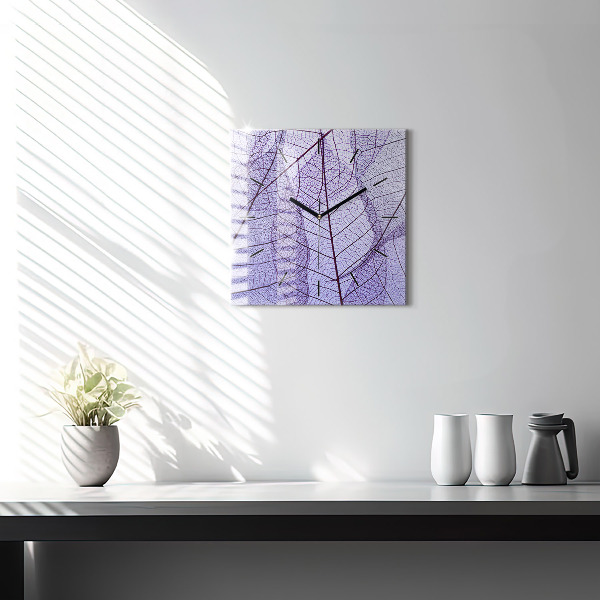 Square glass wall clock Leaves – nature