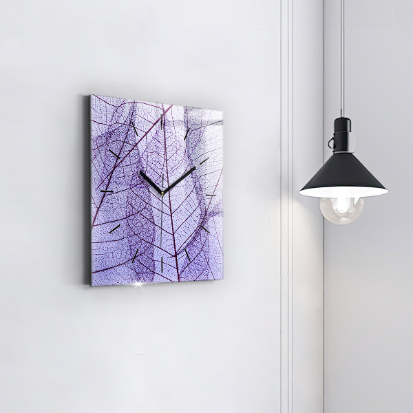 Square glass wall clock Leaves – nature